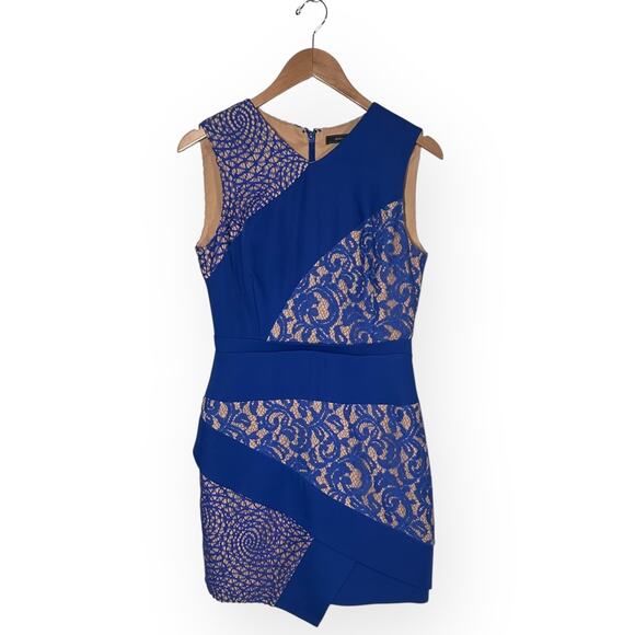 BCBGMAXAZRIA Dalia Cocktail Dress Asymmetric Lace Coquette Creative Party Blue - Picture 10 of 14